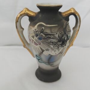 Vtg DRAGONWARE MORIAGE Miniature Bud Vase Dragon Grey Gold Handles 3.5 in Japan